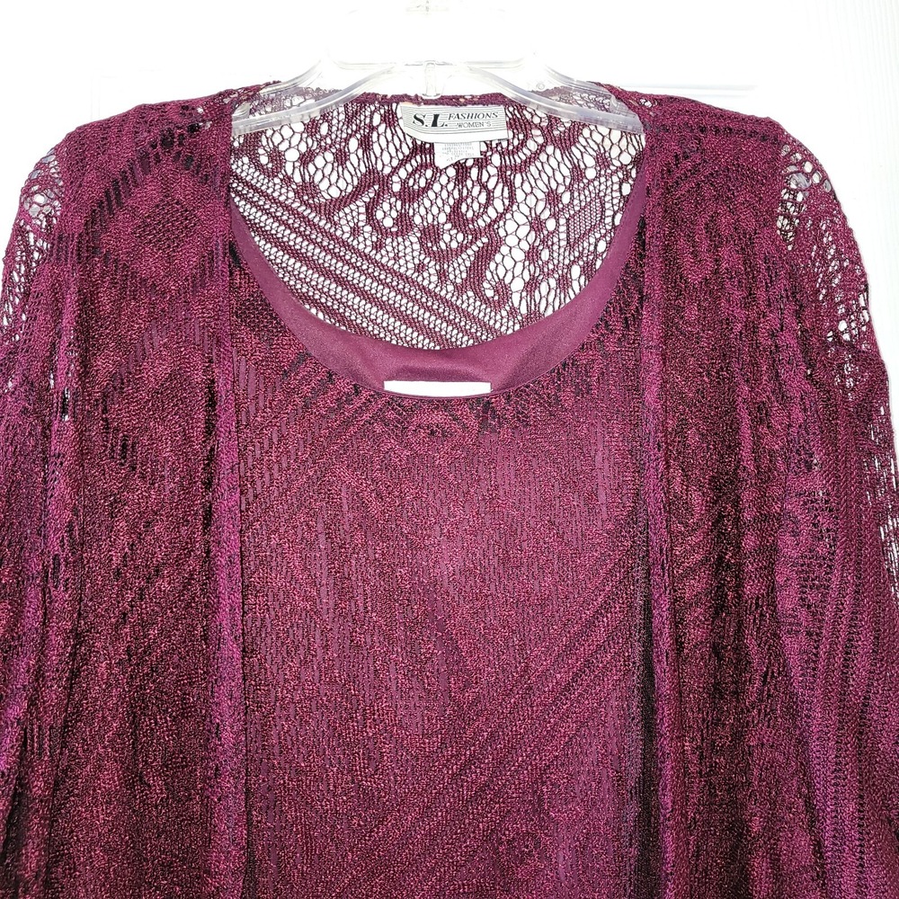 Womens 2pc Dress Set Burgundy Sheath Lace Fringe Size 20W Formal Goth Vamp - Picture 12 of 16